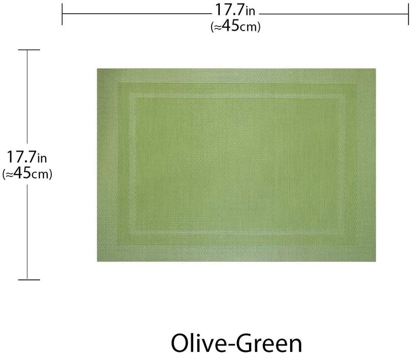 PIGCHCY Heat Insulation Non Slip Plastic Placemats,Washable Easy to Clean Woven Vinyl Kitchen Stain Resistant Placemats for Dining Table Set of 6 (Olive Green) - Image 4